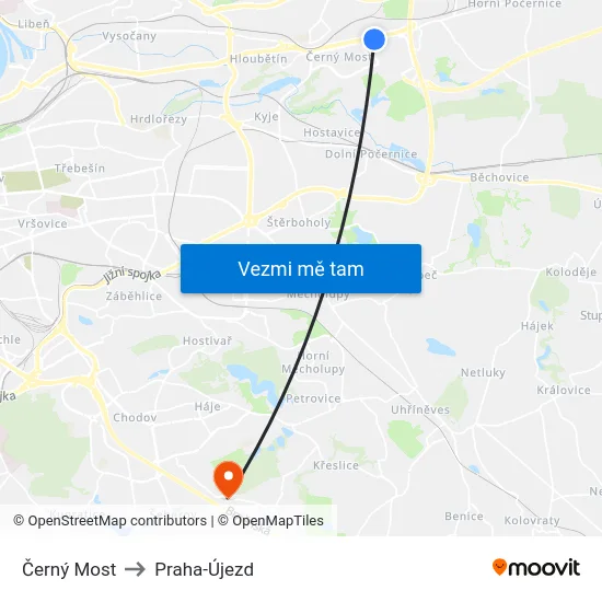 Černý Most to Praha-Újezd map
