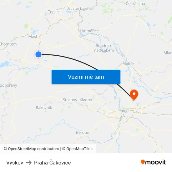 Výškov to Praha-Čakovice map