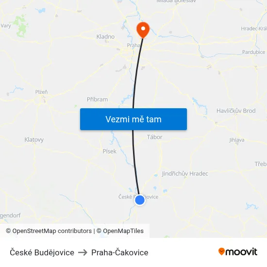 České Budějovice to Praha-Čakovice map