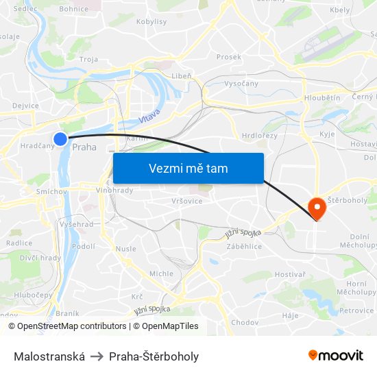 Malostranská to Praha-Štěrboholy map