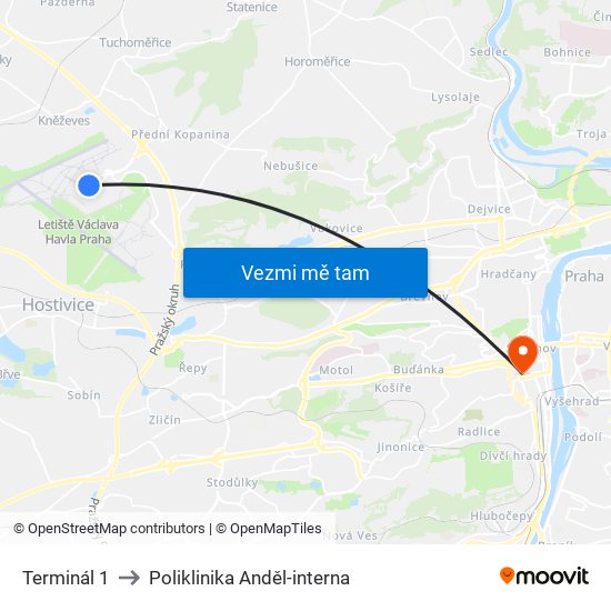 Terminál 1 to Poliklinika Anděl-interna map