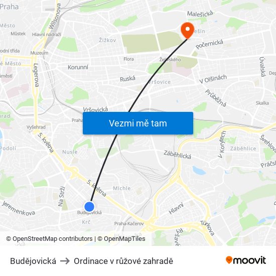 Budějovická to Ordinace v růžové zahradě map