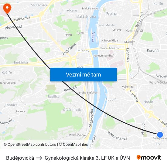 Budějovická to Gynekologická klinika 3. LF UK a ÚVN map