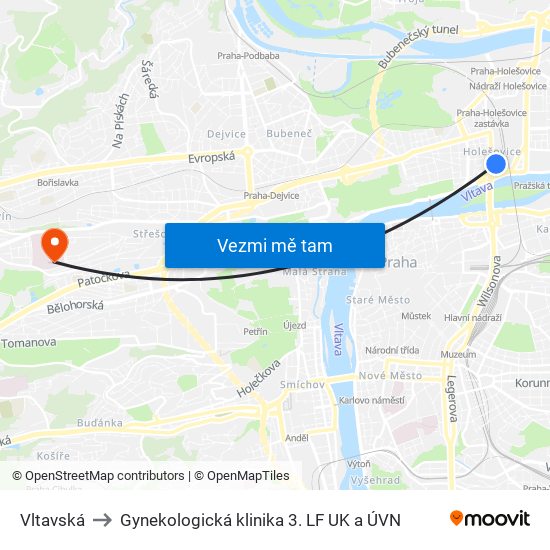 Vltavská to Gynekologická klinika 3. LF UK a ÚVN map