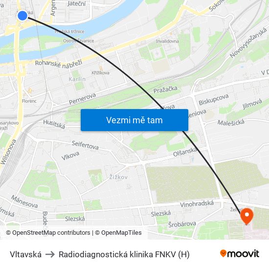 Vltavská to Radiodiagnostická klinika FNKV (H) map