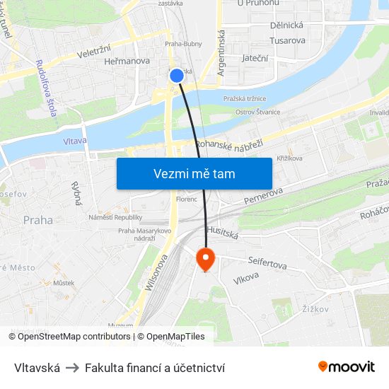 Vltavská to Fakulta financí a účetnictví map