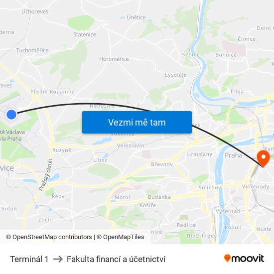 Terminál 1 to Fakulta financí a účetnictví map