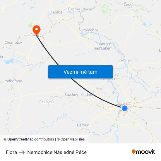 Flora to Nemocnice Následné Péče map