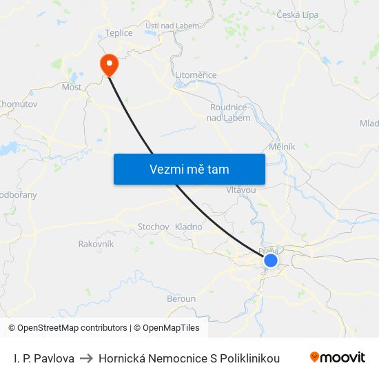 I. P. Pavlova to Hornická Nemocnice S Poliklinikou map