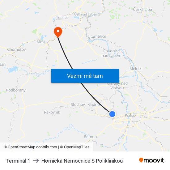 Terminál 1 to Hornická Nemocnice S Poliklinikou map