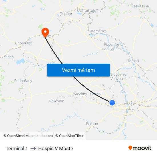 Terminál 1 to Hospic V Mostě map