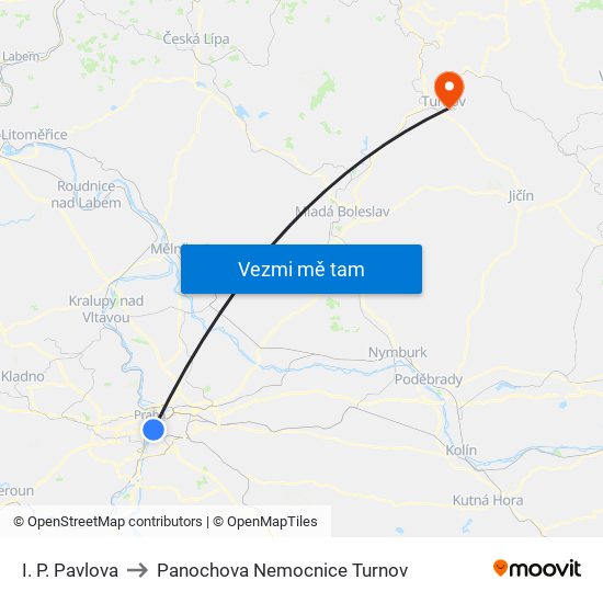 I. P. Pavlova to Panochova Nemocnice Turnov map