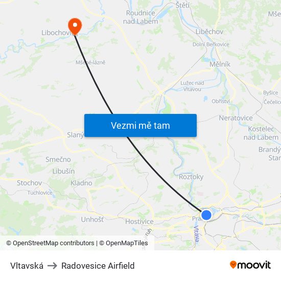 Vltavská to Radovesice Airfield map
