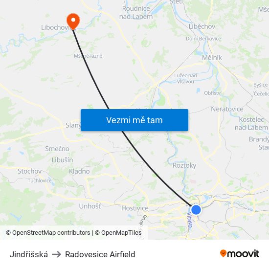 Jindřišská to Radovesice Airfield map