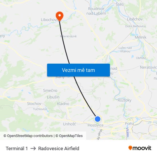 Terminál 1 to Radovesice Airfield map