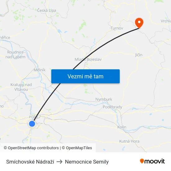 Smíchovské Nádraží to Nemocnice Semily map