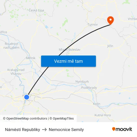 Náměstí Republiky to Nemocnice Semily map