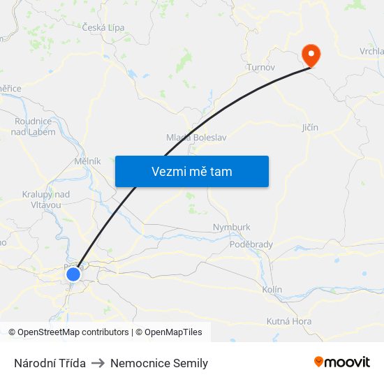 Národní Třída to Nemocnice Semily map