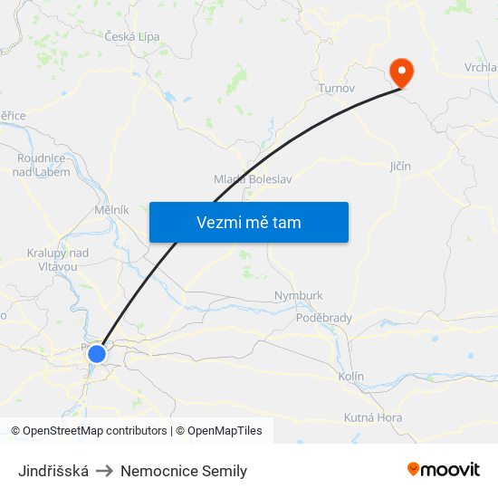 Jindřišská to Nemocnice Semily map