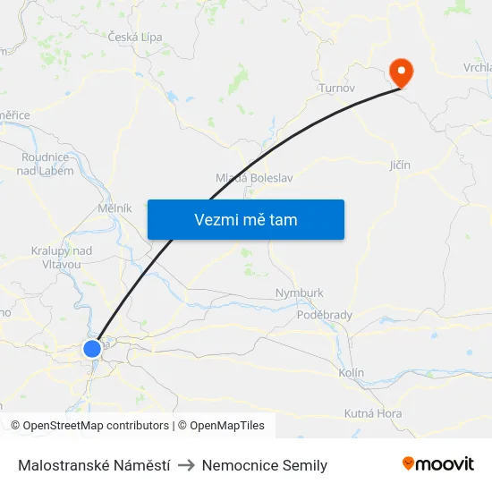 Malostranské Náměstí to Nemocnice Semily map