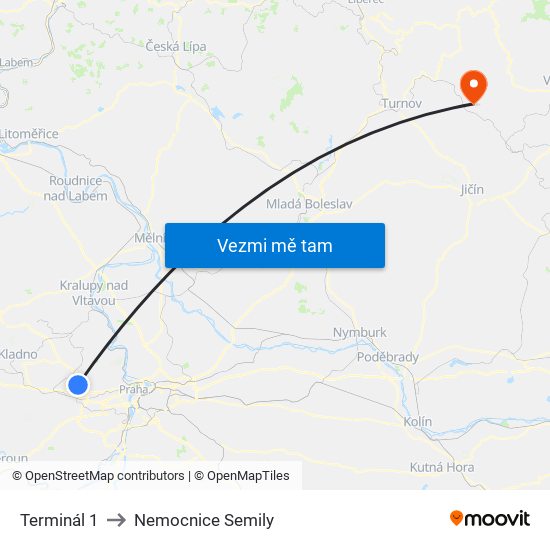 Terminál 1 to Nemocnice Semily map