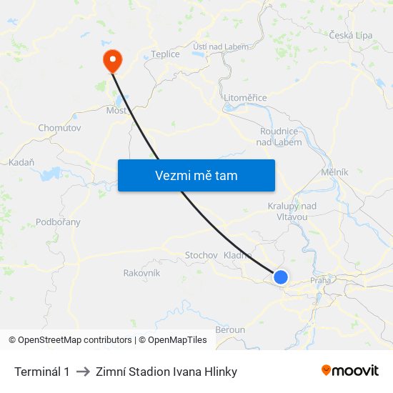 Terminál 1 to Zimní Stadion Ivana Hlinky map