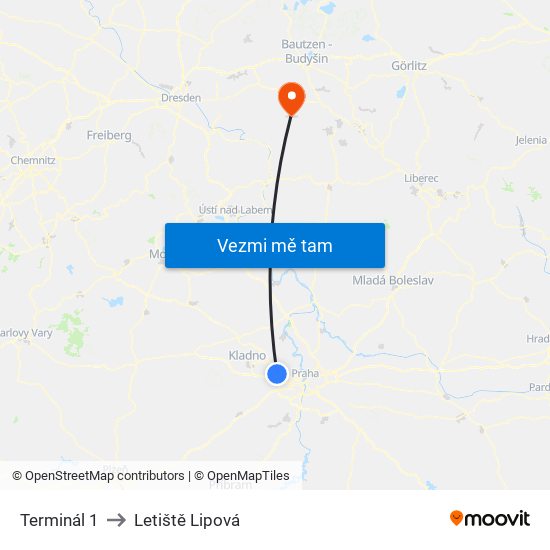 Terminál 1 to Letiště Lipová map