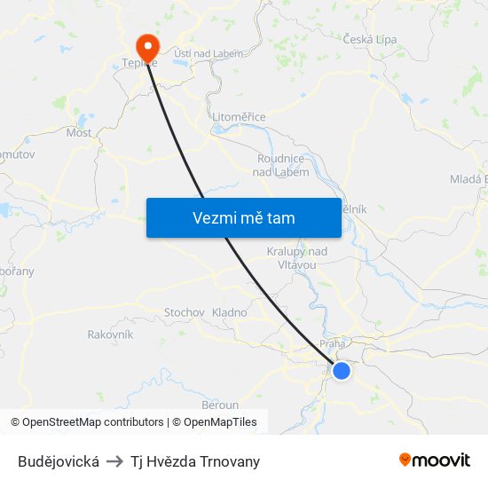 Budějovická to Tj Hvězda Trnovany map