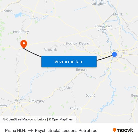 Praha Hl.N. to Psychiatrická Léčebna Petrohrad map