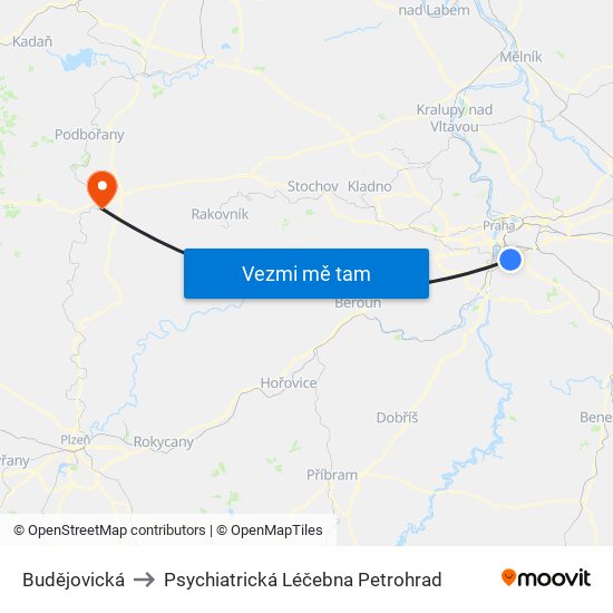 Budějovická to Psychiatrická Léčebna Petrohrad map