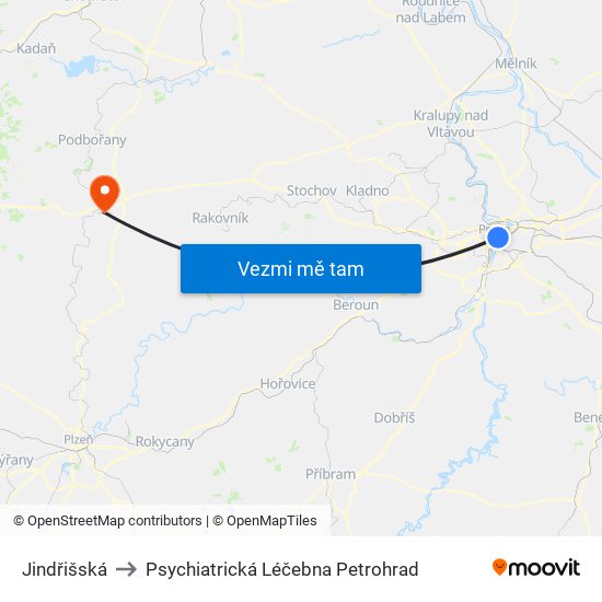 Jindřišská to Psychiatrická Léčebna Petrohrad map