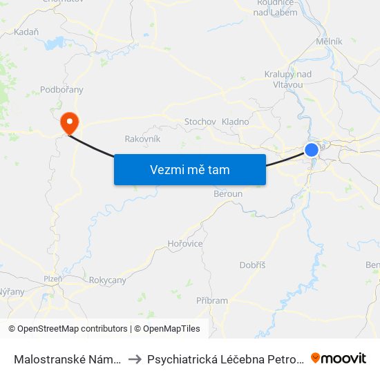 Malostranské Náměstí to Psychiatrická Léčebna Petrohrad map