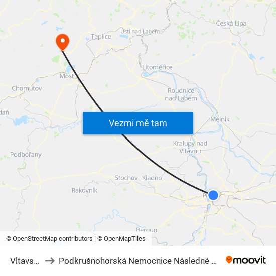 Vltavská to Podkrušnohorská Nemocnice Následné Péče map