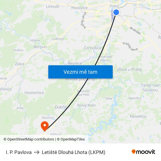 I. P. Pavlova to Letiště Dlouhá Lhota (LKPM) map