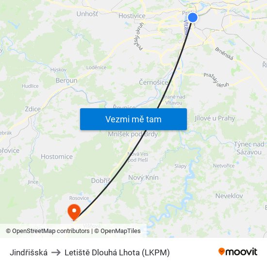 Jindřišská to Letiště Dlouhá Lhota (LKPM) map