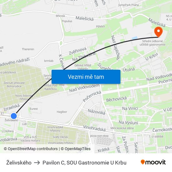 Želivského to Pavilon C, SOU Gastronomie U Krbu map