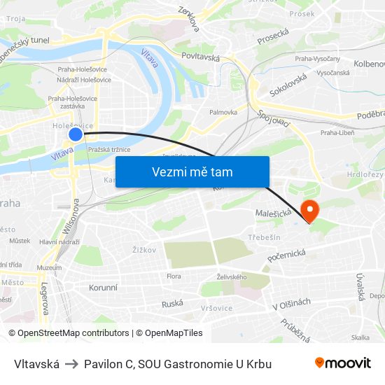 Vltavská to Pavilon C, SOU Gastronomie U Krbu map