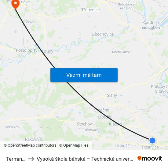 Terminál 1 to Vysoká škola báňská – Technická univerzita Ostrava map