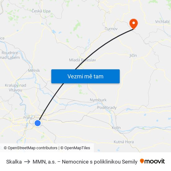 Skalka to MMN, a.s. – Nemocnice s poliklinikou Semily map