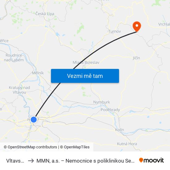 Vltavská to MMN, a.s. – Nemocnice s poliklinikou Semily map