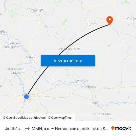 Jindřišská to MMN, a.s. – Nemocnice s poliklinikou Semily map