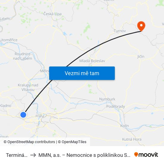 Terminál 1 to MMN, a.s. – Nemocnice s poliklinikou Semily map