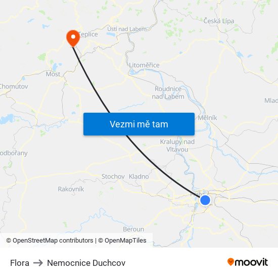 Flora to Nemocnice Duchcov map