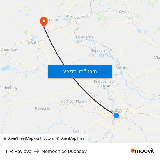 I. P. Pavlova to Nemocnice Duchcov map