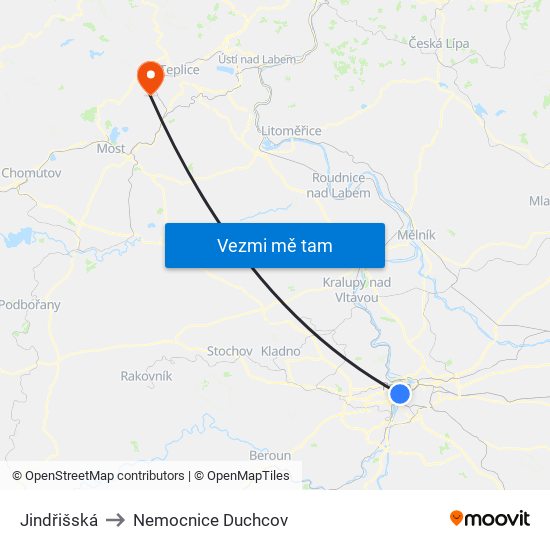 Jindřišská to Nemocnice Duchcov map