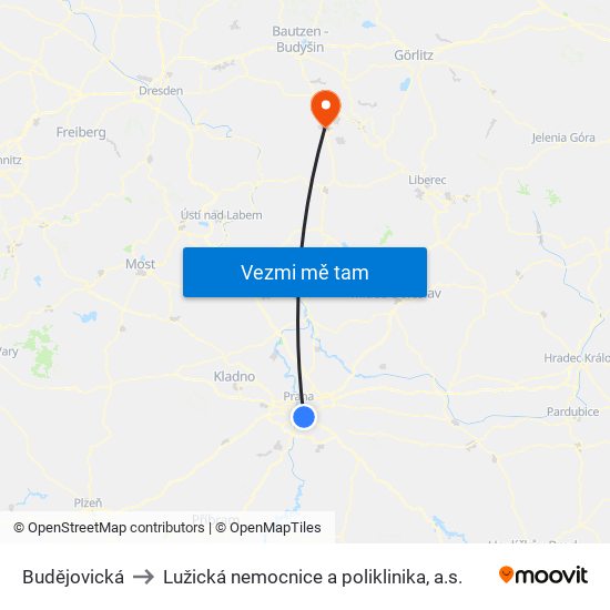 Budějovická to Lužická nemocnice a poliklinika, a.s. map