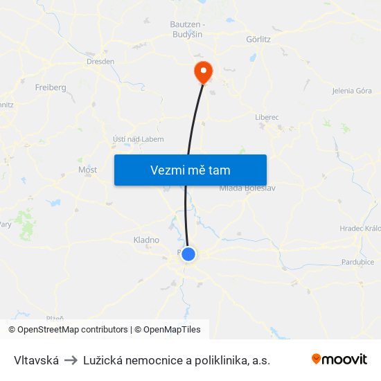 Vltavská to Lužická nemocnice a poliklinika, a.s. map