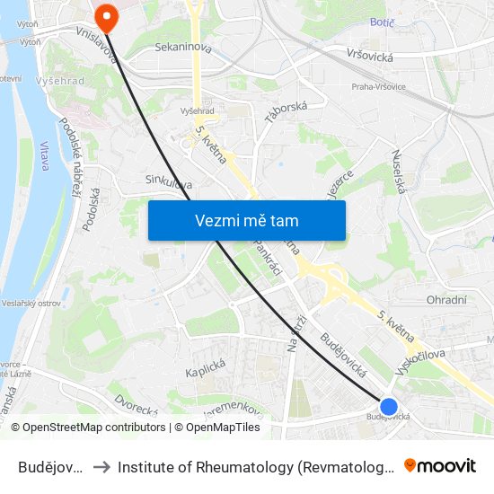 Budějovická to Institute of Rheumatology (Revmatologický ústav) map