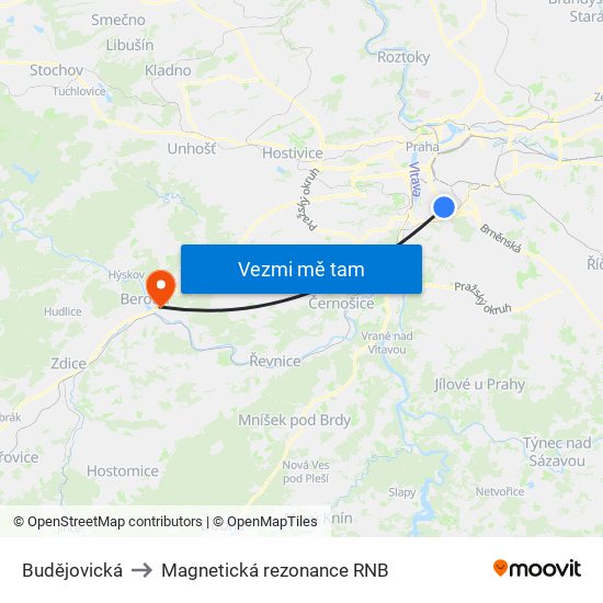 Budějovická to Magnetická rezonance RNB map