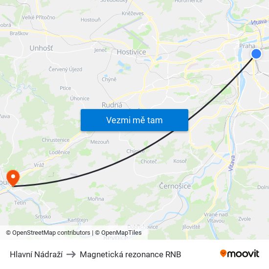 Hlavní Nádraží to Magnetická rezonance RNB map